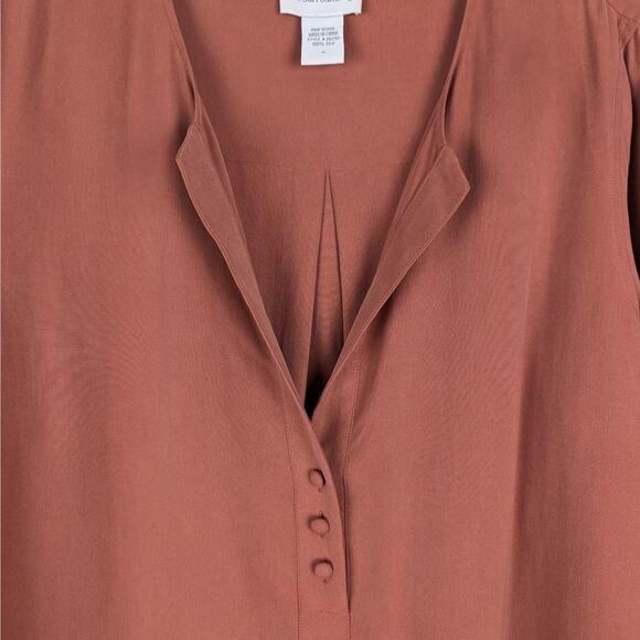 Soft Surroundings Dusty Rose Split V-Neck Half Button Silk Tunic Size Medium‎ - Picture 3 of 8